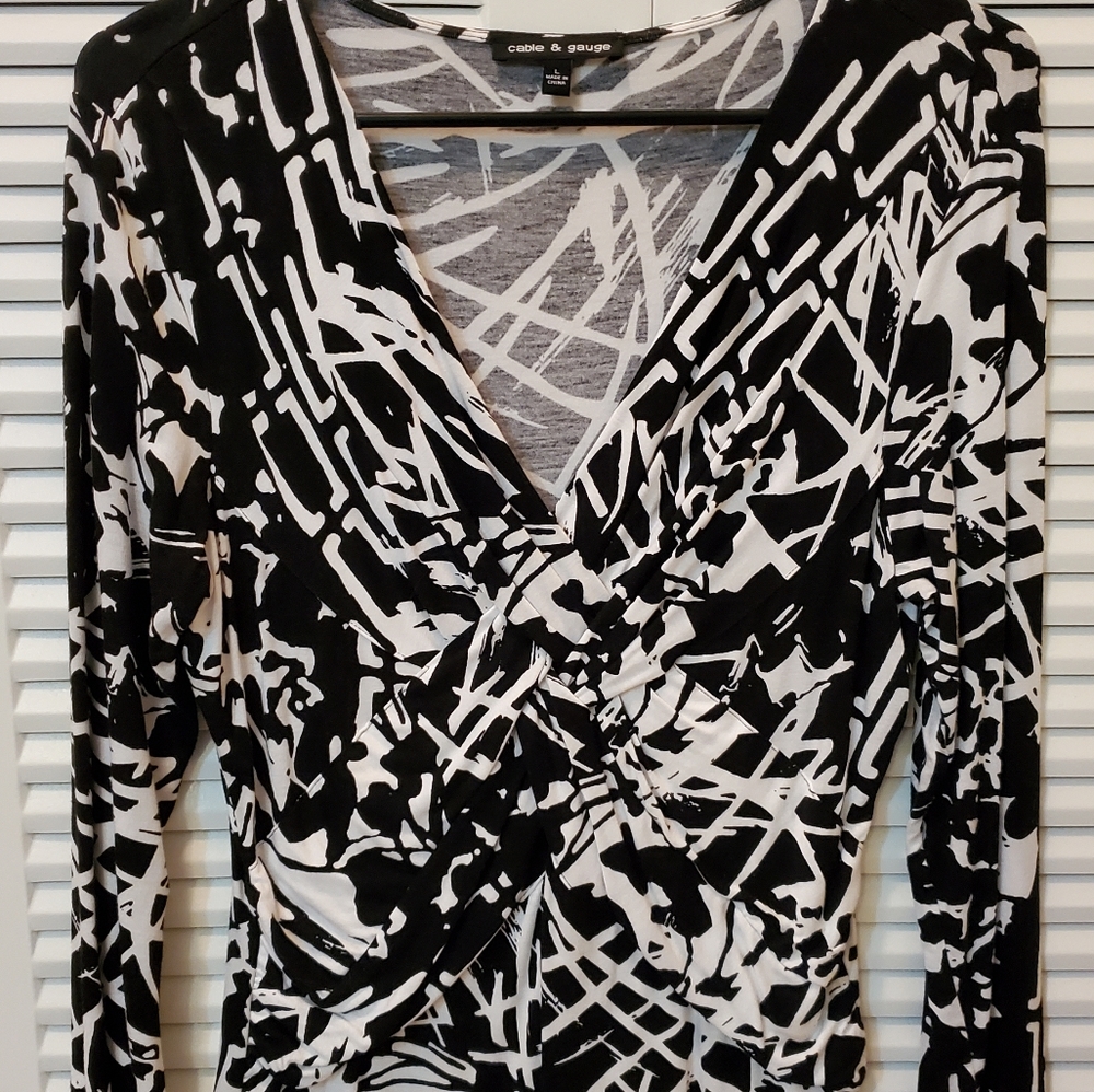 Cable & Gauge Womens Black/White Large Dress Shirt